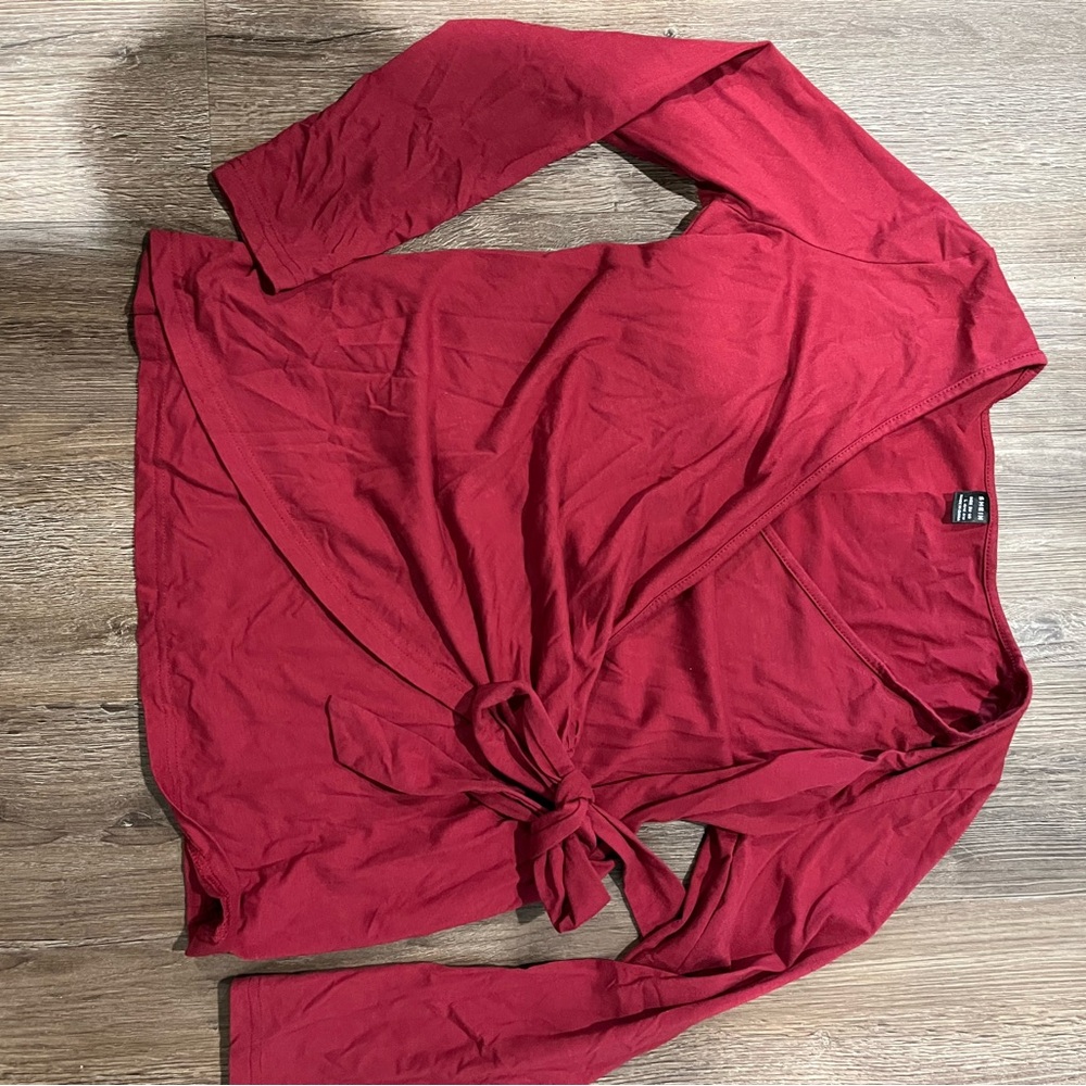 SHEIN Red Long Sleeve Wrap Blouse